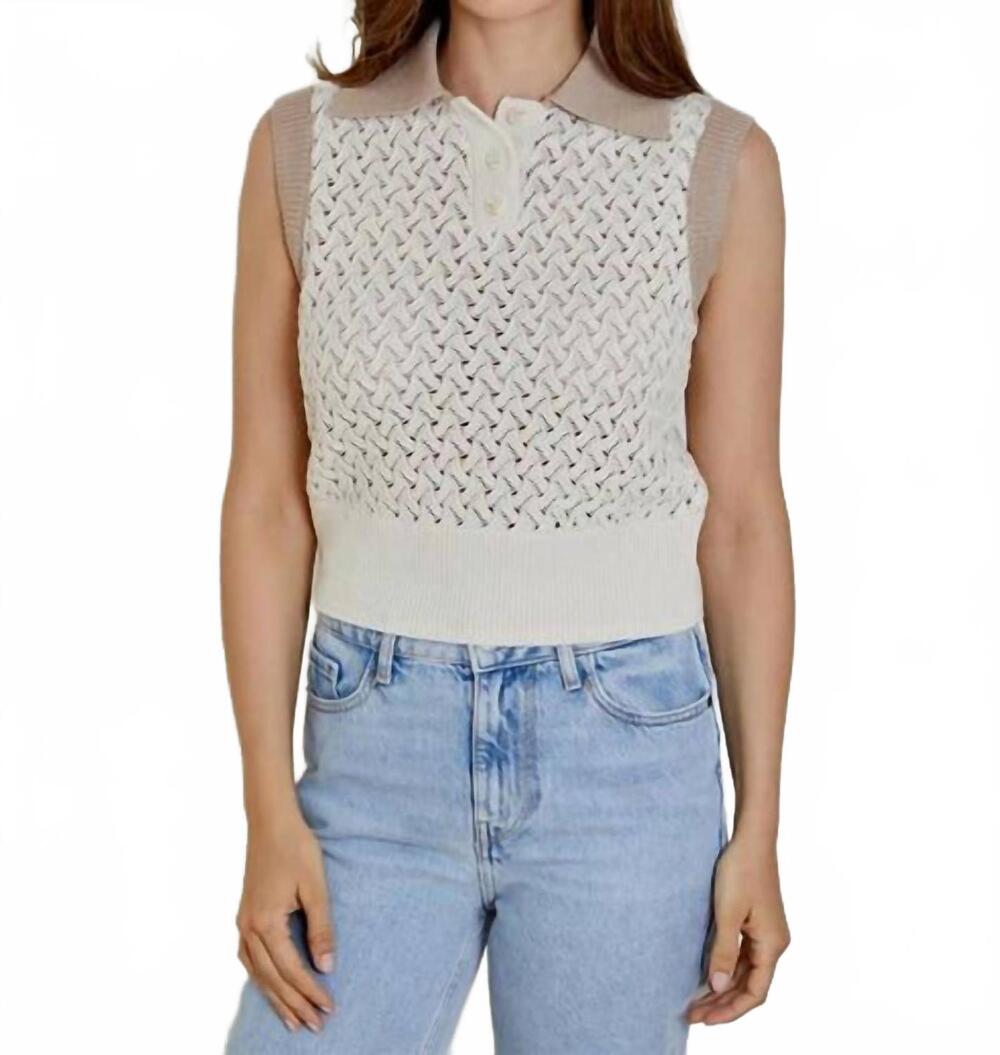NEW DH NEW YORK marlene sleeveless polo top in vanilla combo